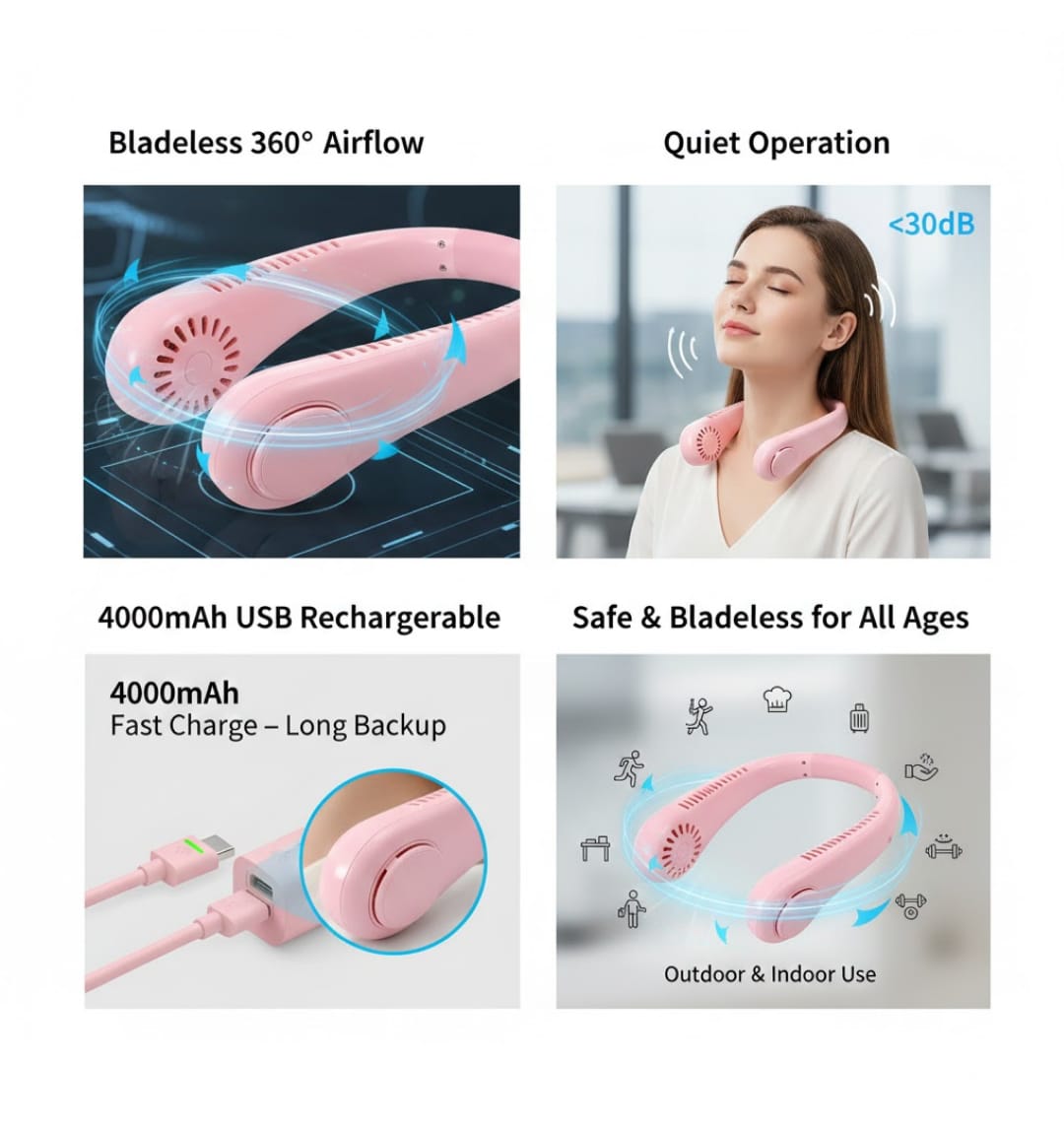 Portable Neck Fan: Holiday Hands Free Bladeless Neck Fan